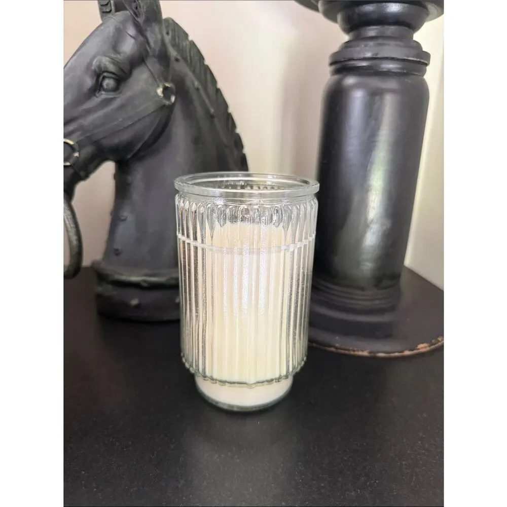 Set of 2 Vanilla Cashmere Ribbed Glass Candles 14 oz Each